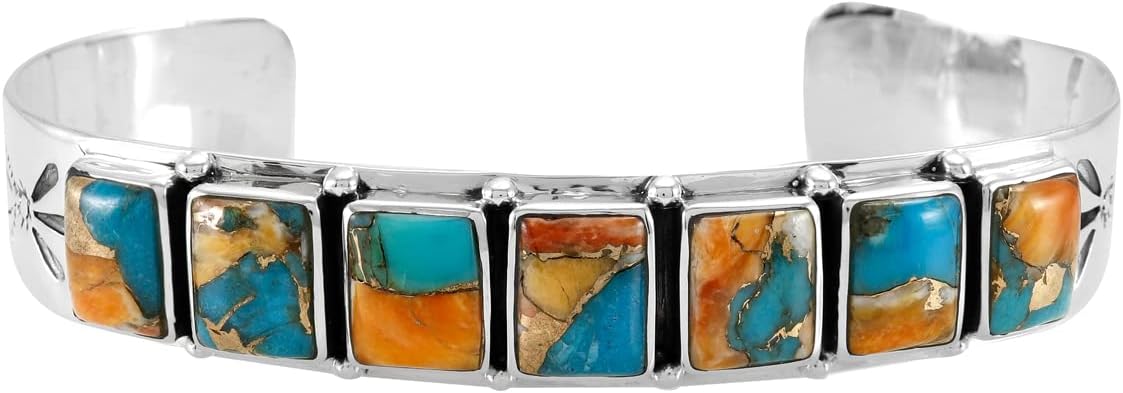 ONE :💎Color: Handmade Genuine Multi Matrix Turquoise and 925 Sterling Silver (Solid) Cuff Bracelet