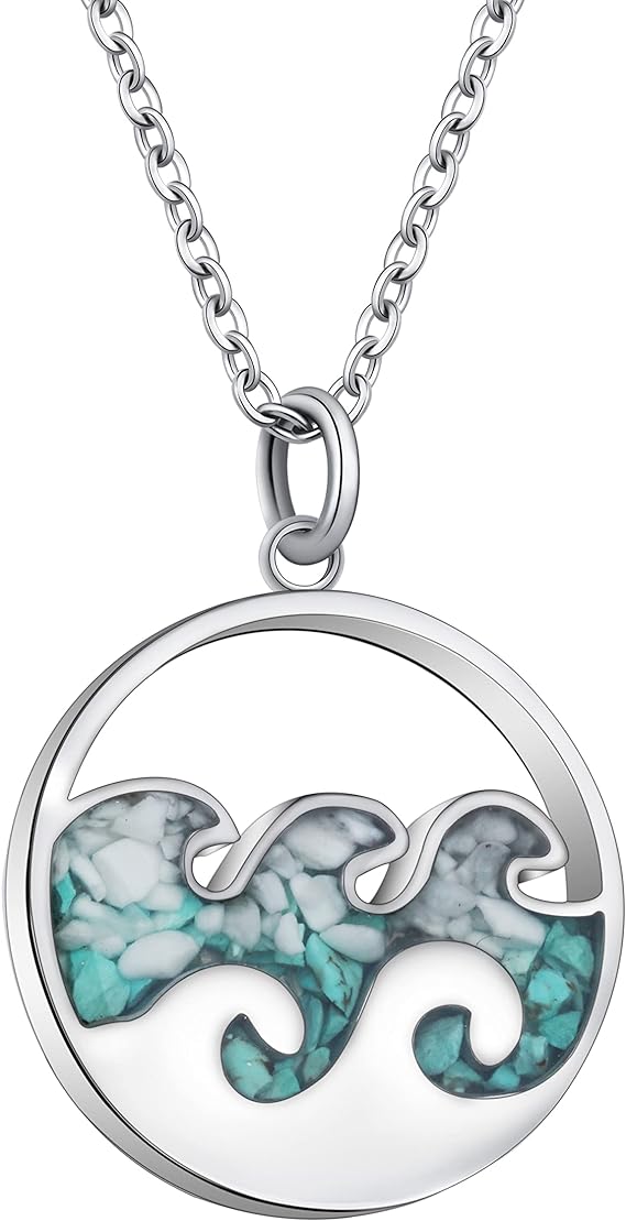 ONE: Wave Turquoise +White Howlite Stainless Steel Pendant Necklaces