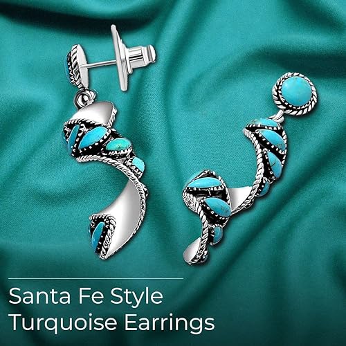 ONE PAIR: Santa Fe Turquoise authentic Native American Turquoise Swirl earrings Gemstone Southwestern Style 925 Sterling Silver