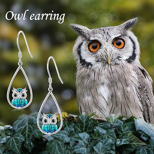 ONE PAIR:  Hoop Earrings Genuine 925 Sterling Silver OWL STUD