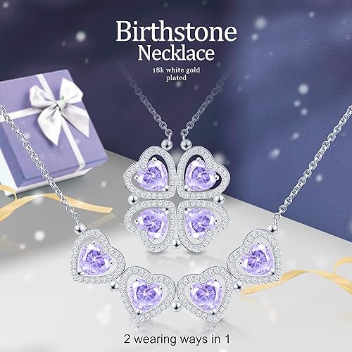 ONE: Lucky Four Leaf White Gold June Alexandrite Clover Pendant Necklaces for Women & Girls