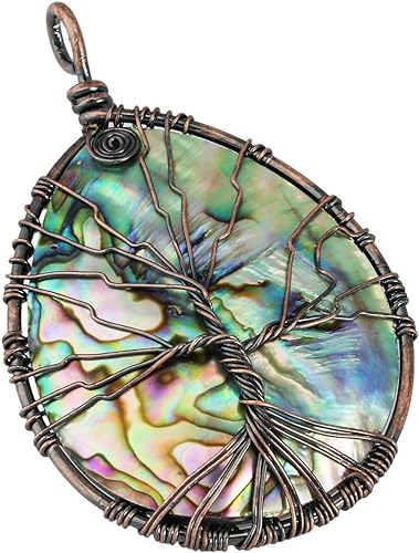 ONE: Handmade Healing Crystal Abalone Shell TREE Pendant Necklace