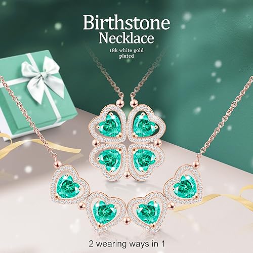 ONE: Lucky Four Leaf Rose Gold MAY- Columbia Green Clover Pendant Necklaces for Women & Girls