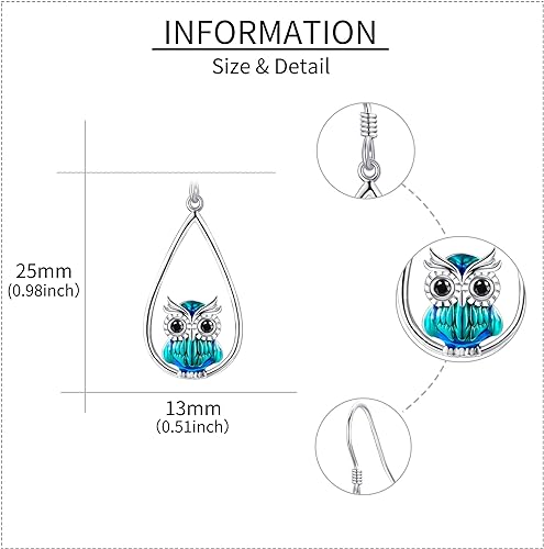 ONE PAIR:  Hoop Earrings Genuine 925 Sterling Silver OWL STUD