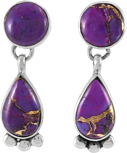 ONE :💎Color: Handmade Genuine Natural Purple Turquoise Earrings 925 Sterling Silver (Solid)