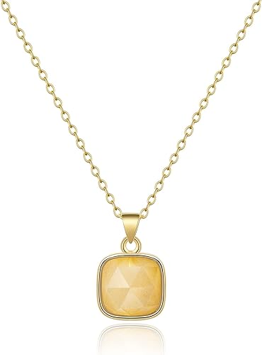 ONE: Handmade Healing Crystal Pendant Necklace, 14K Gold Plated Natural Energy Stone Citrine-Square