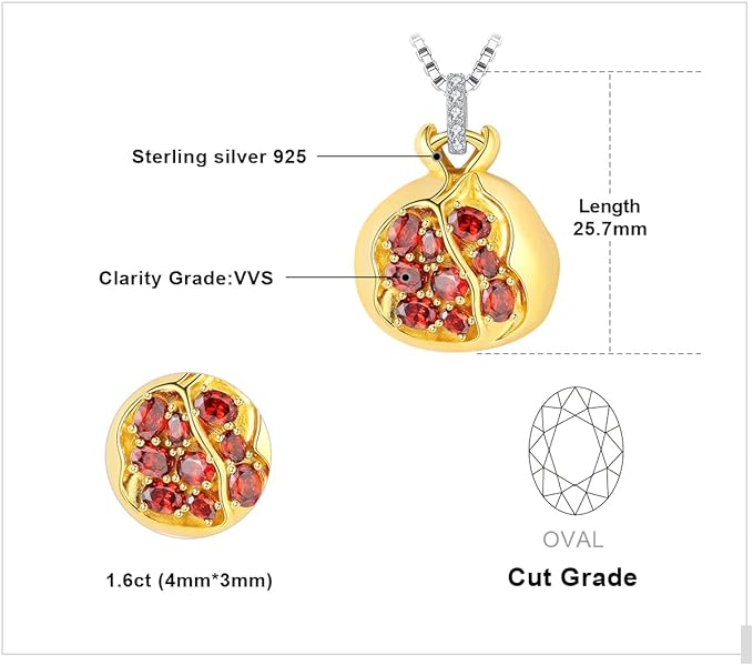ONE: Necklace Sterling Silver Style Pomegranate 2.1ct Red Garnet Cubic Zirconia Pendant Necklace for Women, 14k Yellow Gold