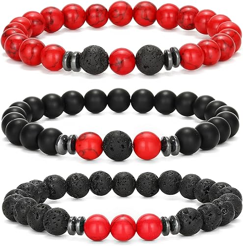 THREE: 3 HANDMADE Bracelets Matte Natural Lava Rock Volcanic Stone Beads Elastic Stretch