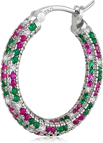 ONE:  ONE: 925 Sterling Silver Post Hoop Earrings 14K Gold Plated Jewelry CZ