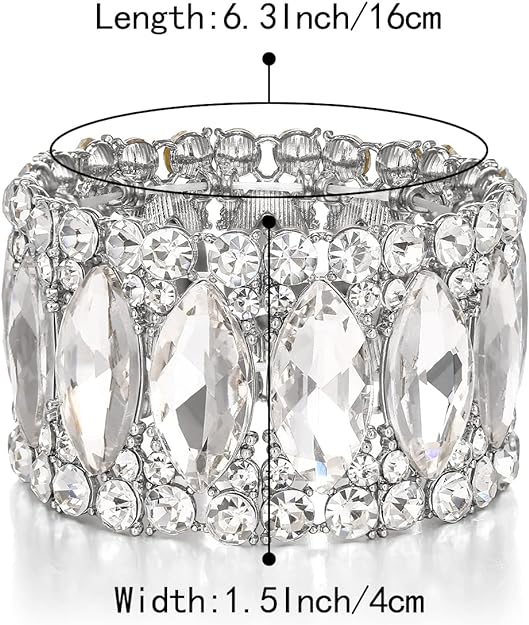 ONE: Premium Gorgeous Jewelry Elegant Crystal Double Row Rhinestones Marquise Cluster Stretch Bangle Bracelet.