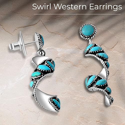 ONE PAIR: Santa Fe Turquoise authentic Native American Turquoise Swirl earrings Gemstone Southwestern Style 925 Sterling Silver