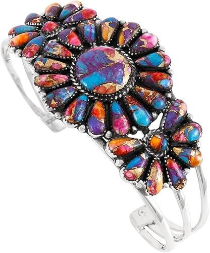 ONE :💎Color: Handmade Genuine Natural Rainbow Spiny Turquoise and 925 Sterling Silver (Solid) Cuff Bracelet