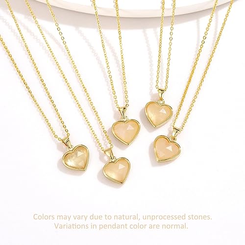 ONE: Handmade Healing Crystal Pendant Necklace, 14K Gold Plated Natural Energy Stone Rose Quartz-Heart