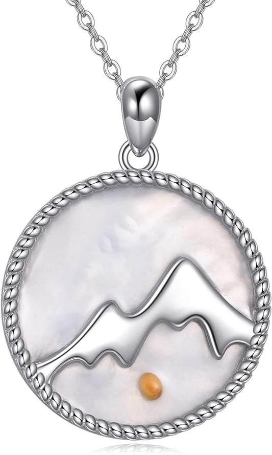 ONE: SILVER Mountain Nature Pendant Necklace Genuine Sterling Silver 925