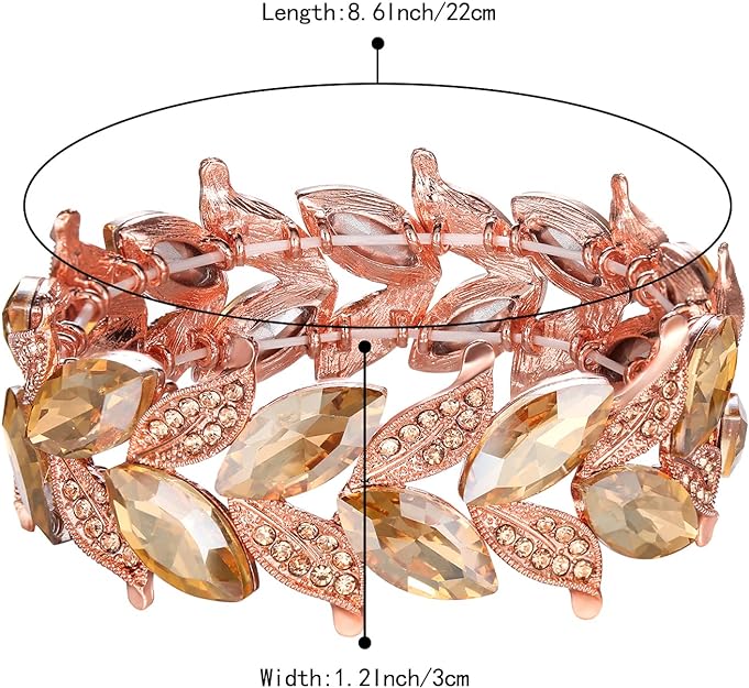 0NE: Premium Gorgeous Jewelry Elegant Crystal Marquise-Shape Leaf Stretch Bangle Bracelet