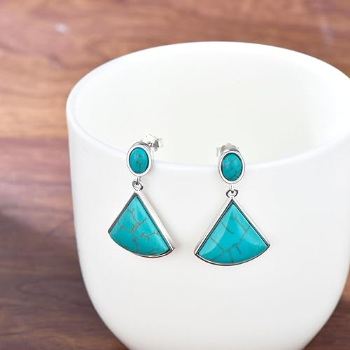 ONE PAIR: Santa Fe Turquoise authentic Native American turquoise earrings Gemstone Southwestern Style 925 Sterling Silver