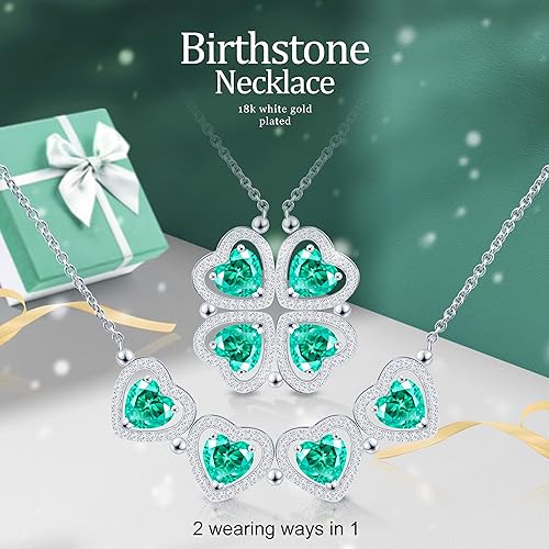 ONE: Lucky Four Leaf White Gold May Columbia Green Clover Pendant Necklaces for Women & Girls