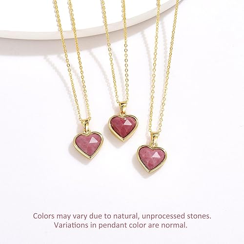ONE: Handmade Healing Crystal Pendant Necklace, 14K Gold Plated Natural Energy Stone Rhodochrosite-Heart