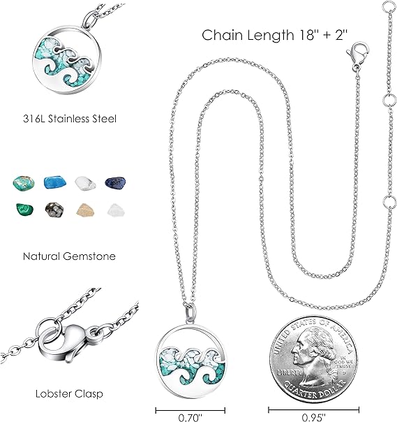 ONE: Wave Turquoise +White Howlite Stainless Steel Pendant Necklaces