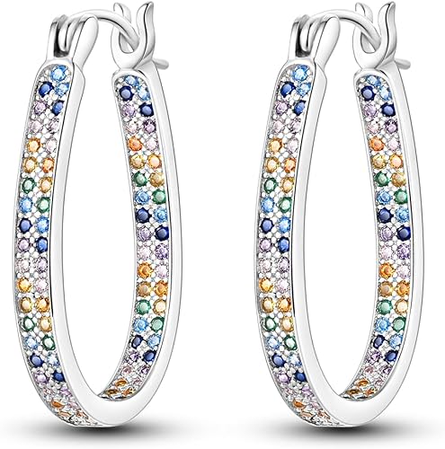 ONE: 925 Sterling Silver Hoop Earrings 14K Gold Plated Jewelry CZ