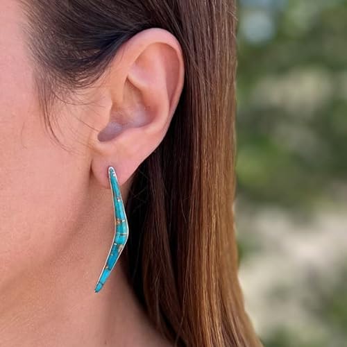 ONE :💎Color: Handmade Genuine Natural Teal/Matrix Turquoise Earrings 925 Sterling Silver (Solid)