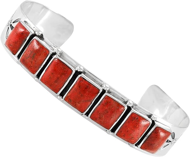 ONE :💎Color: Handmade Coral and 925 Sterling Silver (Solid) Genuine Cuff Bracelet