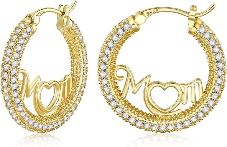 ONE: 925 Sterling Silver Post Hoop Earrings 14K Gold Plated Jewelry CZ