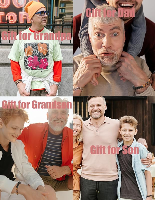 ONE: Premium 5Pcs Handmade Bracelets Tiger Eye 8mm Matte Lava Rock Volcanic Stone Beads Beaded Bracelets for Men Women - Stretch Bracelet