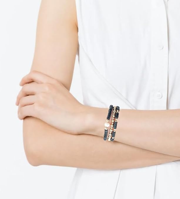 ONE: Premium Handmade Bracelet BLACK Gold Plated Copper Beads Heishi Clay Bracelet HELPS RELEASING NEGATIVITY