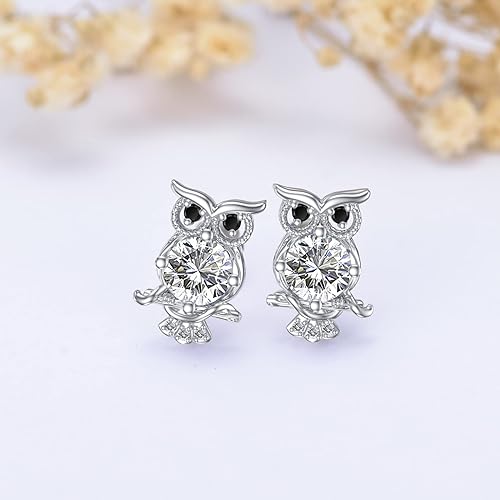 ONE PAIR:  Hoop Earrings Genuine 925 Sterling Silver OWL STUD