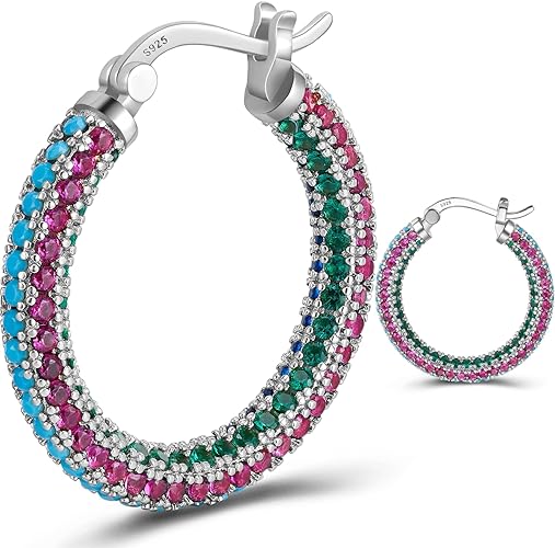 ONE: 925 Sterling Silver Post Hoop Earrings 14K Gold Plated Jewelry CZ