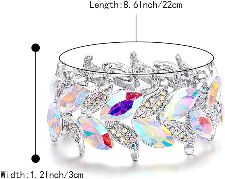 0NE: Premium Gorgeous Jewelry Elegant Crystal Marquise-Shape Leaf Stretch Bangle Bracelet