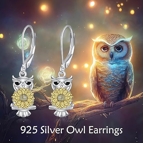 ONE PAIR:  Hoop Earrings Genuine 925 Sterling Silver OWL STUD