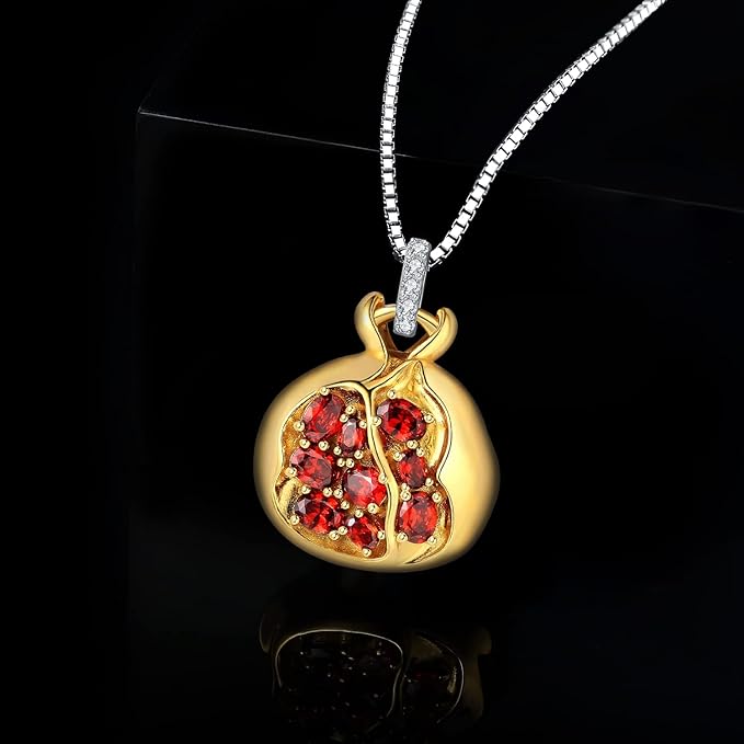 ONE: Necklace Sterling Silver Style Pomegranate 2.1ct Red Garnet Cubic Zirconia Pendant Necklace for Women, 14k Yellow Gold