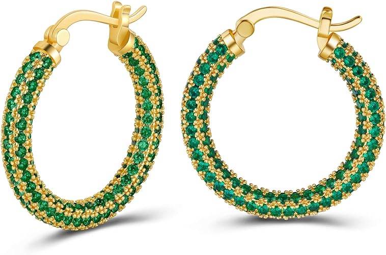 ONE:  ONE: 925 Sterling Silver Post Hoop Earrings 14K Gold Plated Jewelry CZ