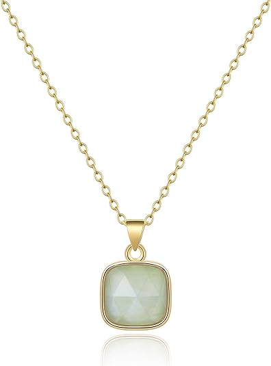 ONE: Handmade Healing Crystal Pendant Necklace, 14K Gold Plated Natural Energy Stone Aquamarine-Square