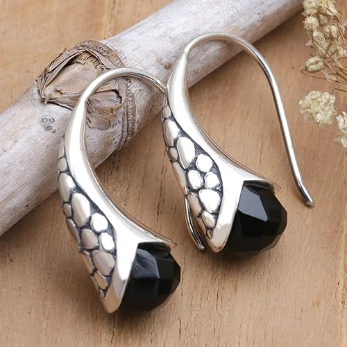 ONE PAIR:  925 Sterling Silver  Earrings BLACK / SILVER