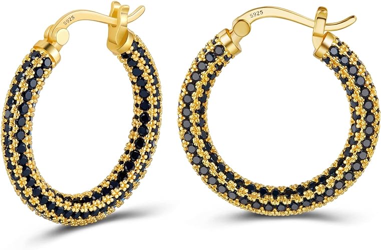 ONE:  ONE: 925 Sterling Silver Post Hoop Earrings 14K Gold Plated Jewelry CZ