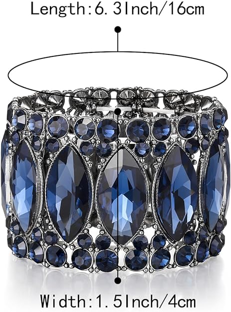 ONE: Premium Gorgeous Jewelry Elegant Crystal Double Row Rhinestones Marquise Cluster Stretch Bangle Bracelet.