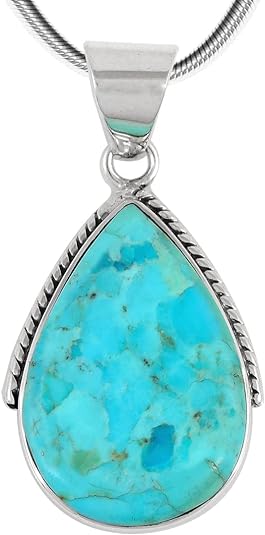 ONE :💎Sterling Silver (Solid) 925 Pendant Necklace Sterling Rope Chain) Genuine Color: Turquoise