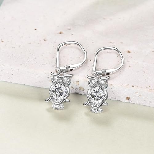 ONE PAIR:  Hoop Earrings Genuine 925 Sterling Silver OWL STUD