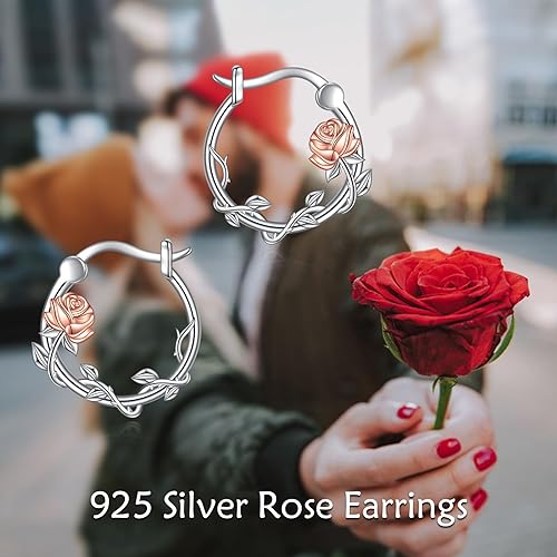 ONE:  Flower Hoops Earrings 925 Sterling Silver Jewelry CZ