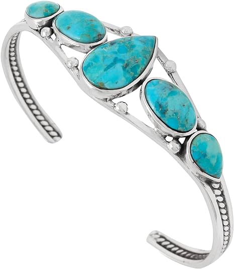 Turquoise Bracelet Sterling Silver 925 Genuine Turquoise Cuff Bracelet