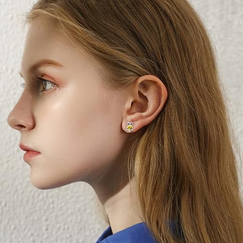 ONE PAIR:  Hoop Earrings Genuine 925 Sterling Silver OWL STUD
