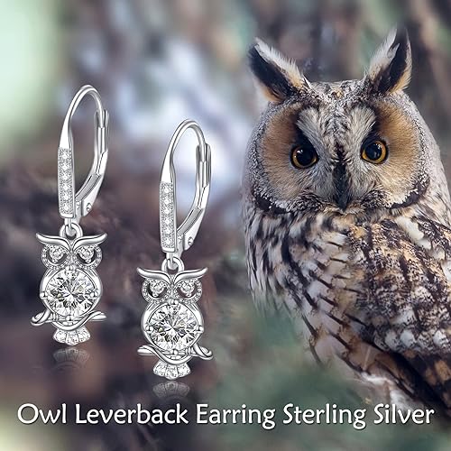 ONE PAIR:  Hoop Earrings Genuine 925 Sterling Silver OWL STUD