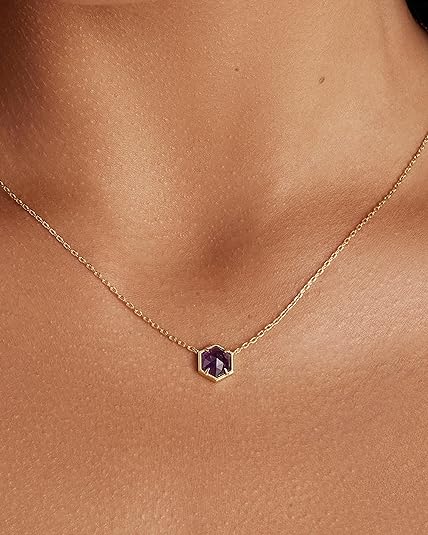 ONE: Handmade Healing Gemstone 14K Yellow Gold Plated  Pendant Necklace Amethyst