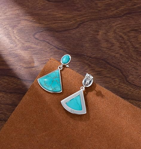 ONE PAIR: Santa Fe Turquoise authentic Native American turquoise earrings Gemstone Southwestern Style 925 Sterling Silver