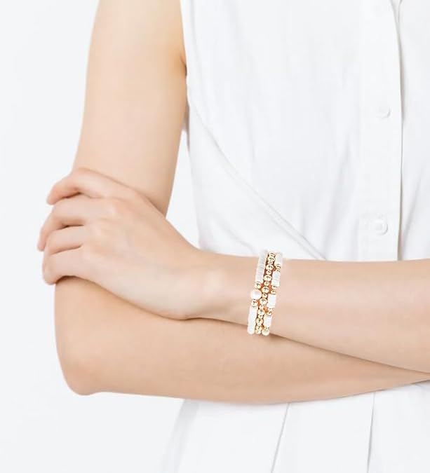 ONE: Premium Handmade Bracelet White and Gold Plated Copper Beads Heishi Clay Bracelet HELPS RELEASING NEGATIVITY