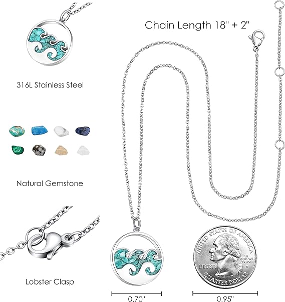 ONE: Wave Turquoise +White Howlite Stainless Steel Pendant Necklaces