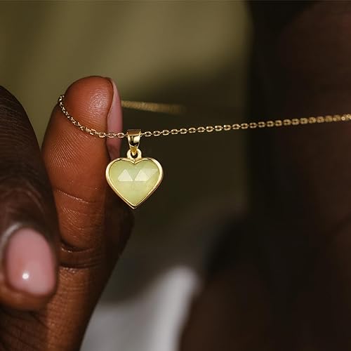 ONE: Handmade Healing Crystal Pendant Necklace, 14K Gold Plated Natural Energy Stone Aquamarine-Heart